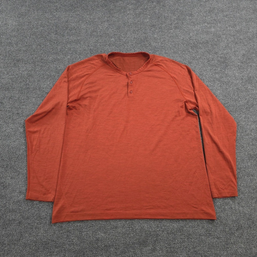 Lululemon Shirt Mens 2XL Orange Metal Vent Tech LS Henley Performance Run Gym